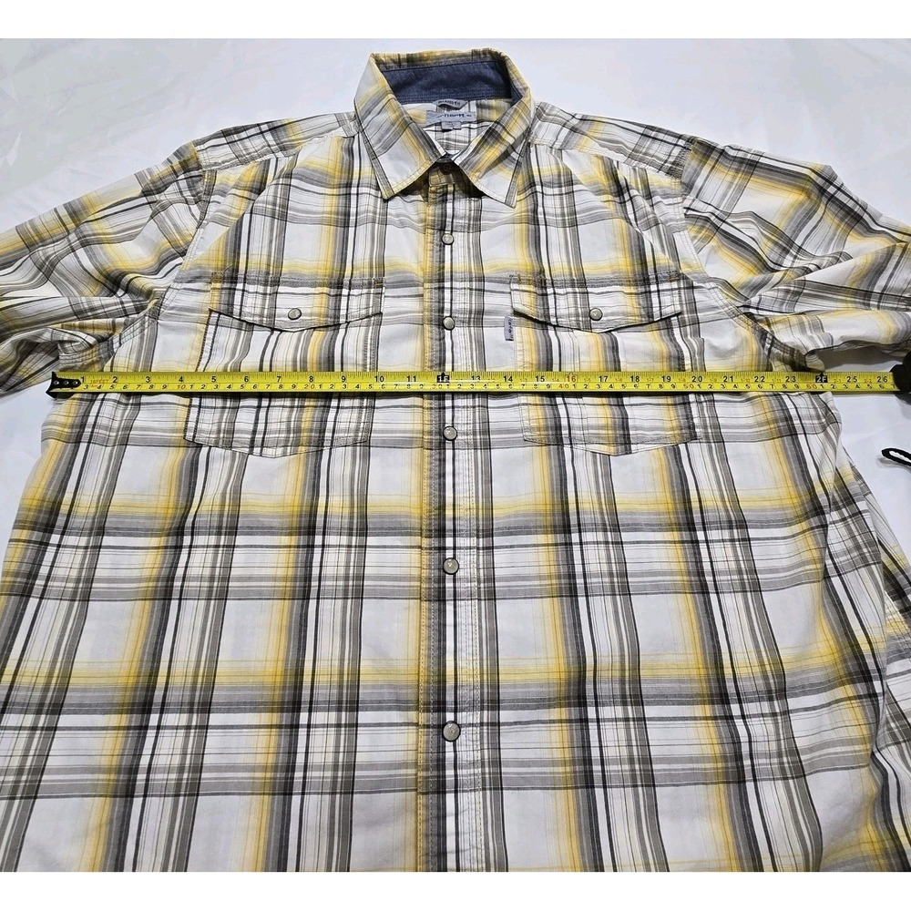 Carhartt Shirt Relaxed Fit Mens XL Gray Blue Plaid Pearl Snap Short Sleeve - Picture 8 of 11